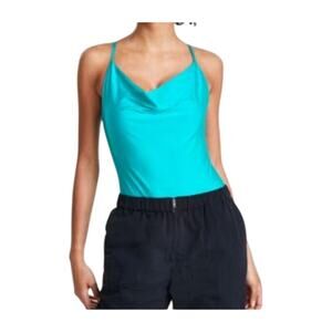 Bar III Women's Cowlneck Sleevess Bodysuit in Teal Oasis Blue